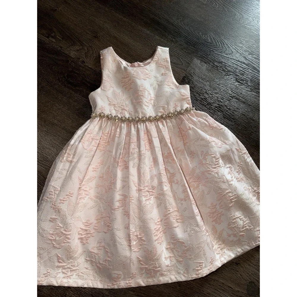 American Princess Toddler Dress, 2T, Pink Satin With White Lace Floral Overlay